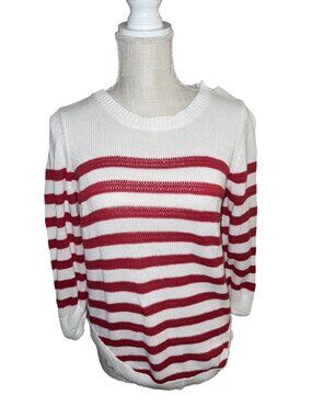 Notations Red & White Striped Knit Sweater With 3/4 Sleeves size L